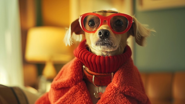 a dog wearing a red scarf and wearing a red scarf