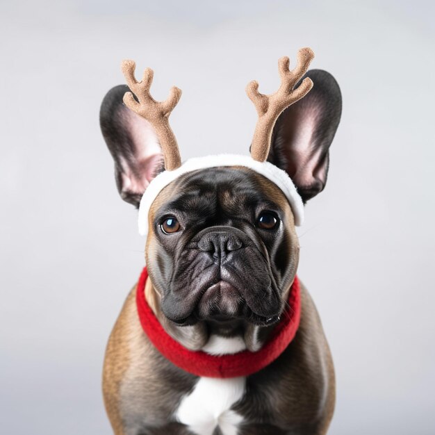 Photo a dog wearing a reindeer hat with antlers