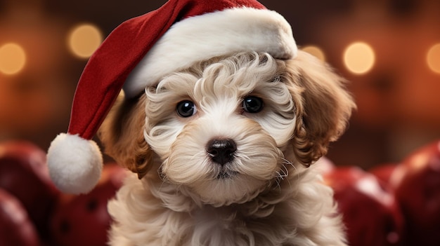 dog wearing santa hat HD 8K wallpaper Stock Photographic Image