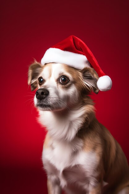 A dog wearing a santa hat and sunglasses