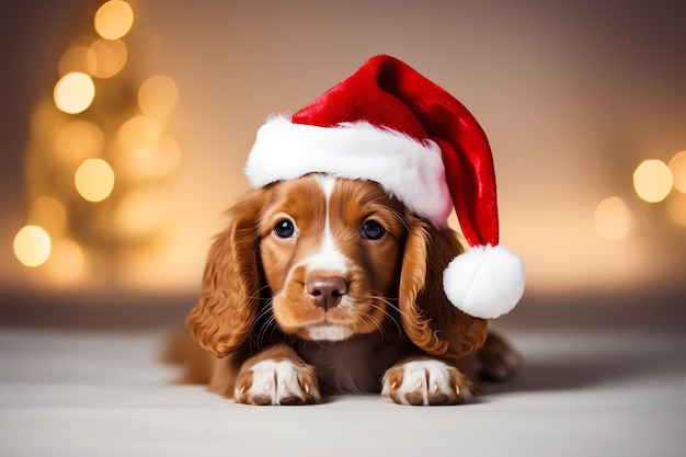 a dog wearing a santa hat