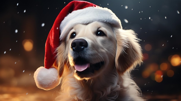 a dog wearing a santa hat