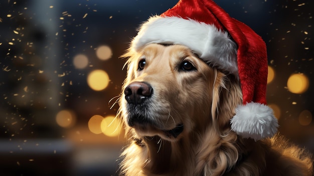 a dog wearing a santa hat