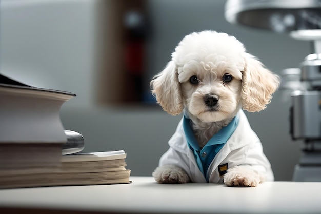 a dog wearing a shirt that says quot poodle quot