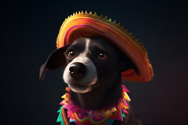 A dog wearing a sombrero and a hat celebrating cinco de mayo