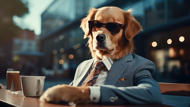 スーツとネクタイを着た犬