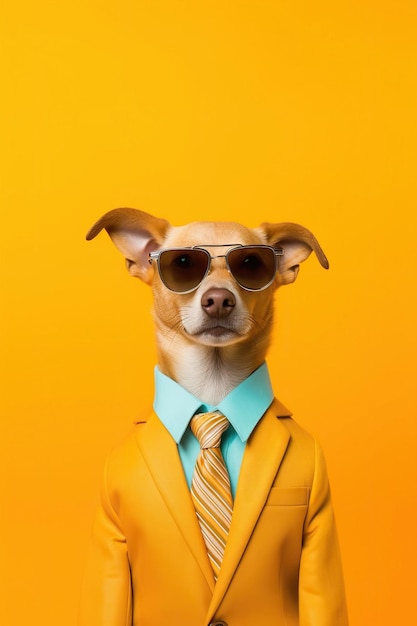 スーツを着ている犬 太陽眼鏡を着てる犬