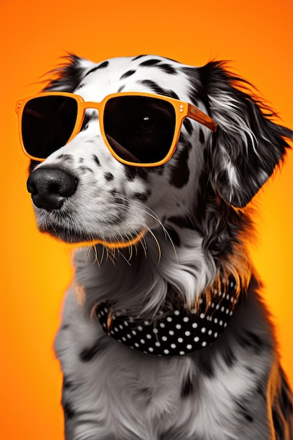 a dog wearing sunglasses and bandana