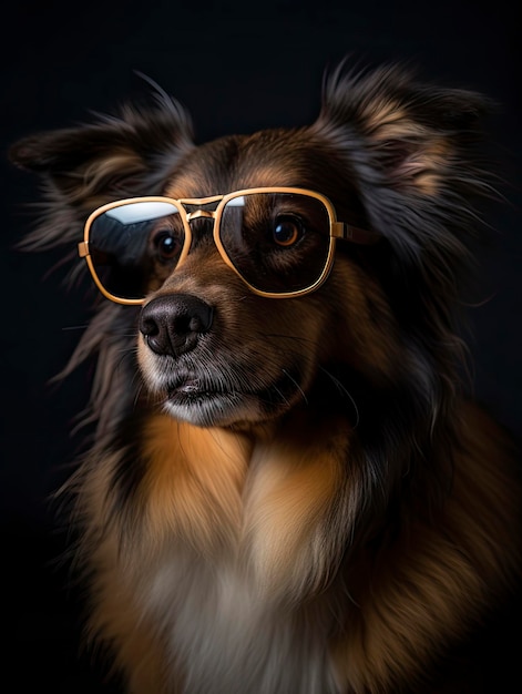 A dog wearing sunglasses is shown in this photo.