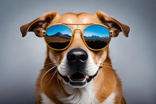 A dog wearing sunglasses and a pair of sunglasses