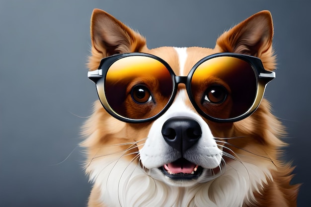A dog wearing sunglasses and a pair of sunglasses