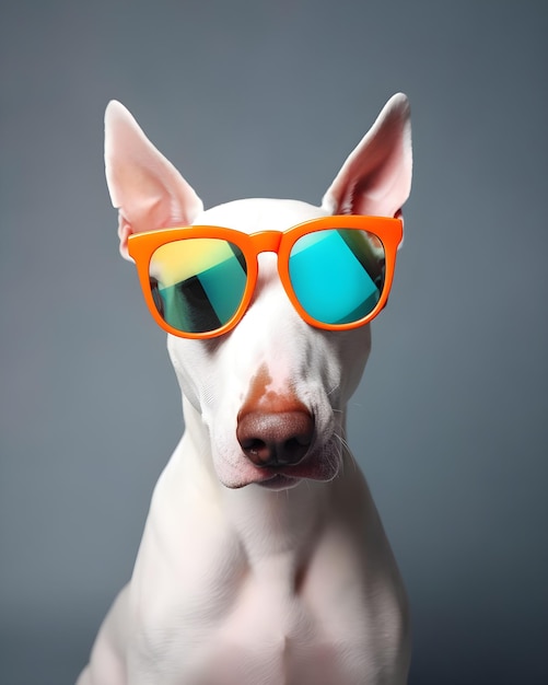 A dog wearing sunglasses that say'i love dogs '