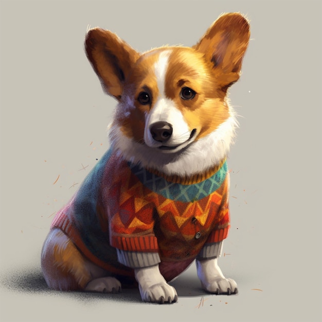 A dog wearing a sweater that says corgi on it