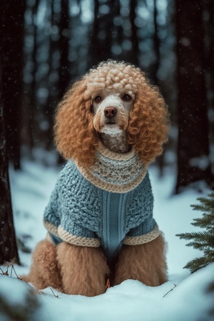 A dog wearing a sweater that says'dog sweater'on it