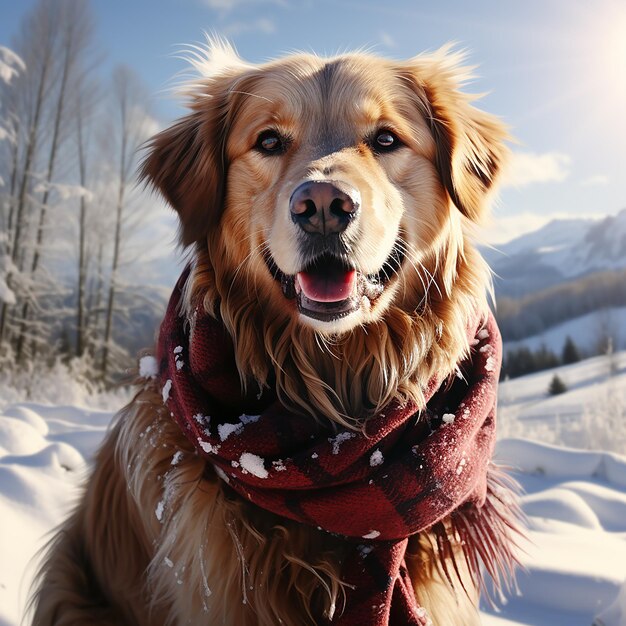 Dog wearing winter scarf Christmas portrait background wallpaper