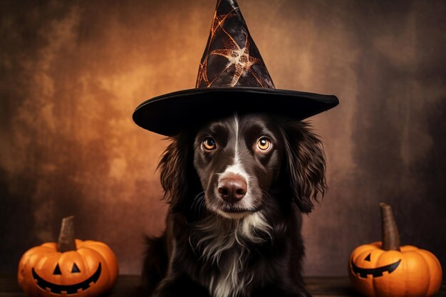 Dog with an Adorable Halloween Hat Generative Ai