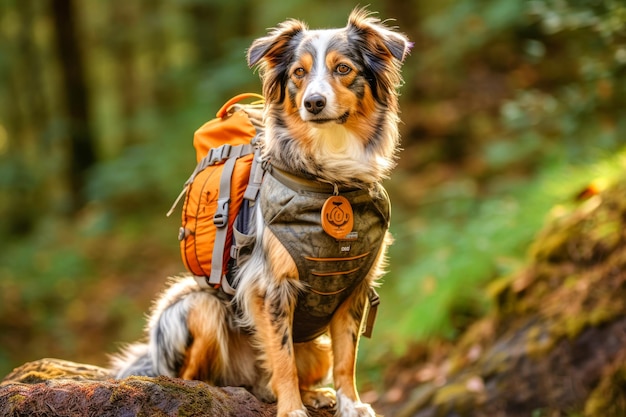 A dog with a backpack and a map symbolizing the spirit of adventure and the exploration of new expe