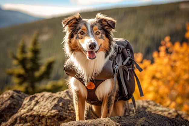 A dog with a backpack and a map symbolizing the spirit of adventure and the exploration of new expe