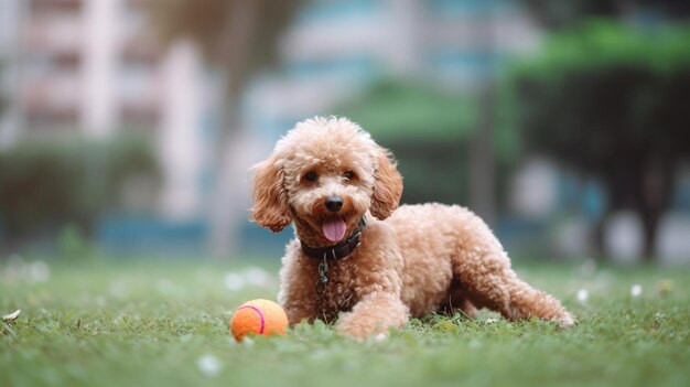 A dog with a ball in its mouth