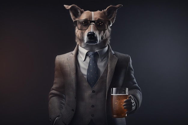 A dog with a beer mug in his hand