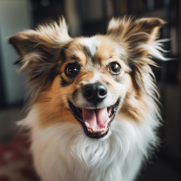 満面の笑顔と満面の笑みを浮かべた犬。