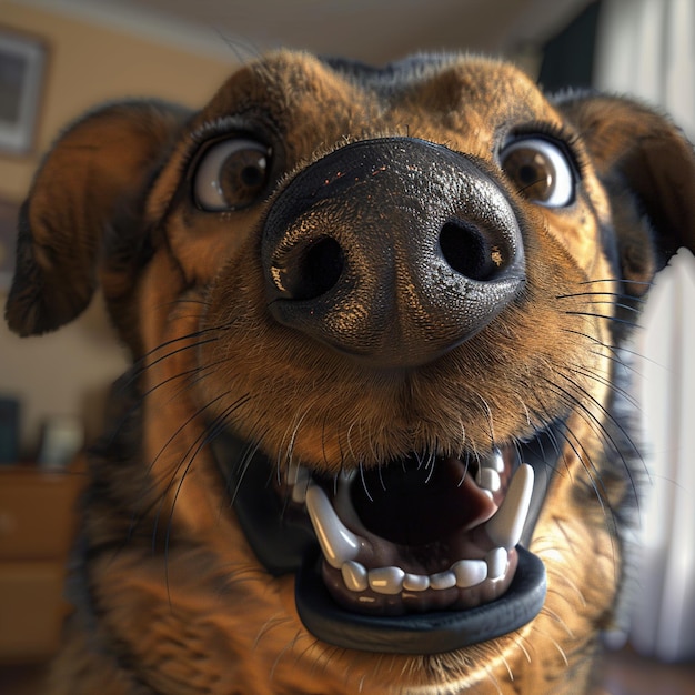 Foto un cane con un grande sorriso sulla faccia