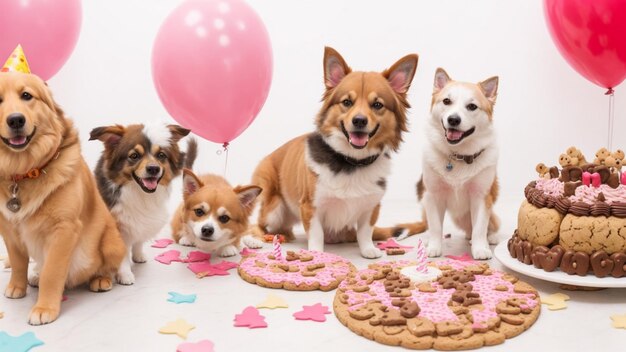 Foto un cane con una torta di compleanno