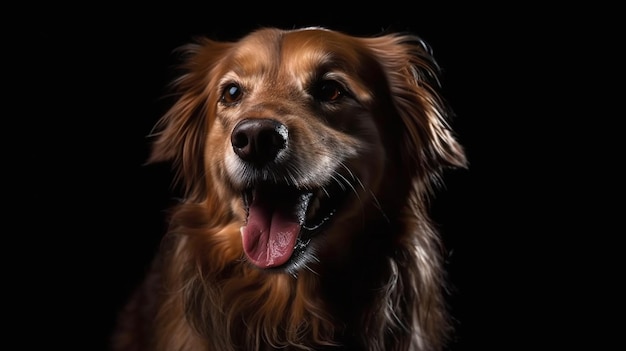 A dog with a black background and a black background