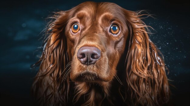 A dog with a black background and a black background