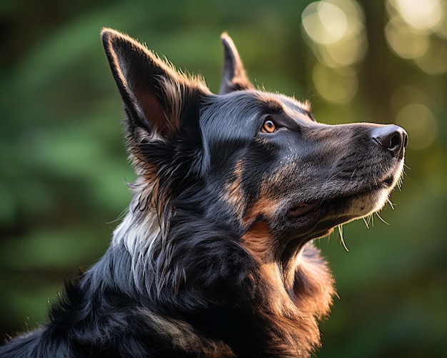 a dog with a black and brown fur