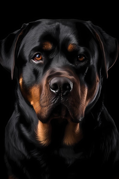 黒い顔と黒い背景を持つ犬