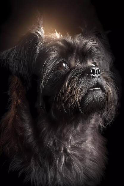 A dog with a black face and a light on it