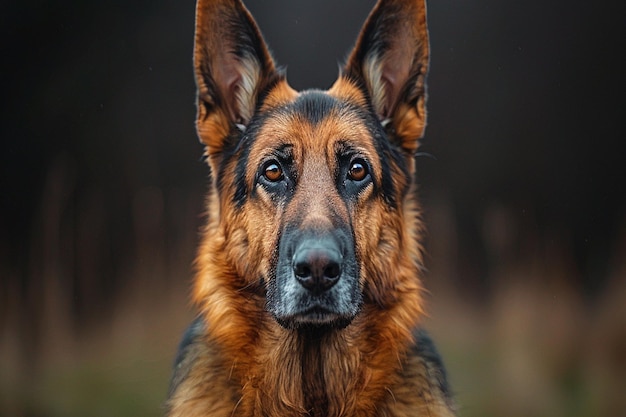 黒い鼻と黒い背景を持つ犬