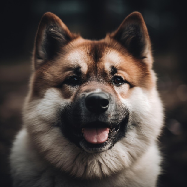 A dog with a black nose and a pink tongue.