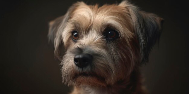 Photo a dog with a black nose sits in a dark room.