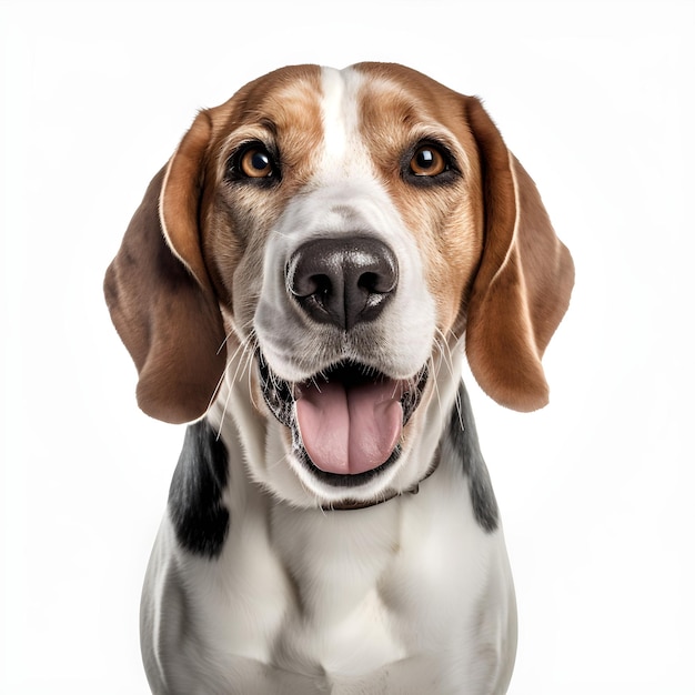 A dog with a black and white face and a black nose.