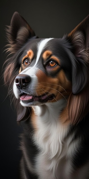 A dog with a black and white face and white fur.