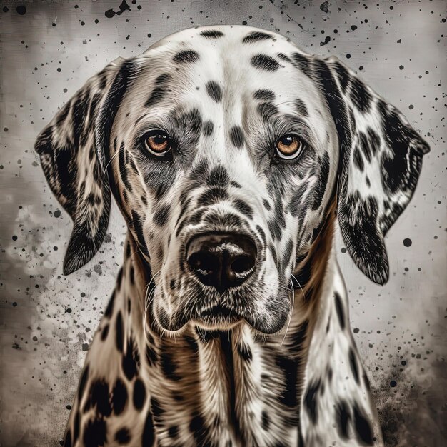 Photo a dog with a black and white spots is looking at the camera