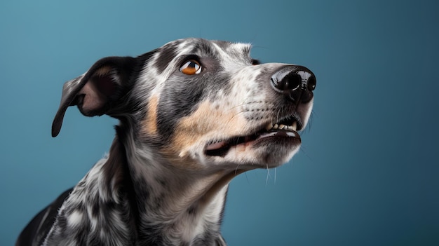 A dog with a blue background and a blue background.