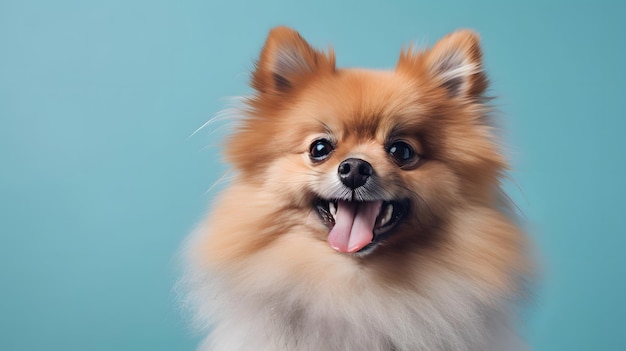 青色の背景を持つ犬