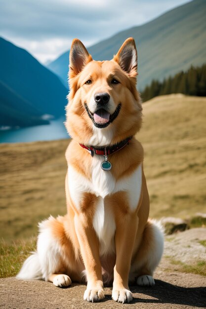 A dog with a blue collar that says husky on it