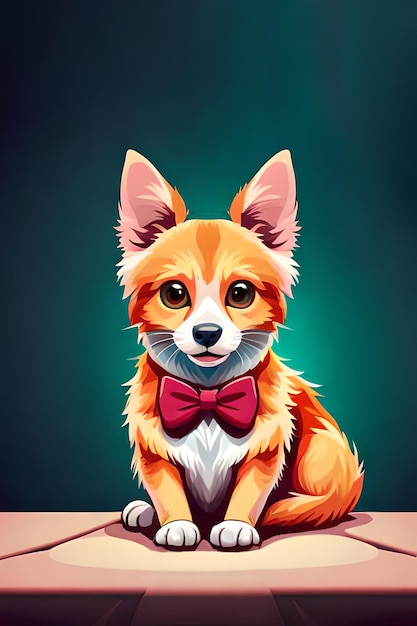 A dog with a bow tie sits on a table.