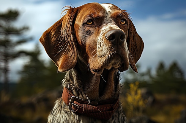 a dog with a brown collar and a brown collar