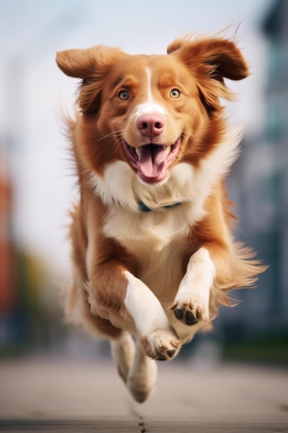 茶色の目を持った犬と犬と書かれたタグ