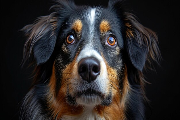 a dog with brown eyes and a white stripe on its face