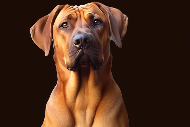 a dog with a brown head and a black background