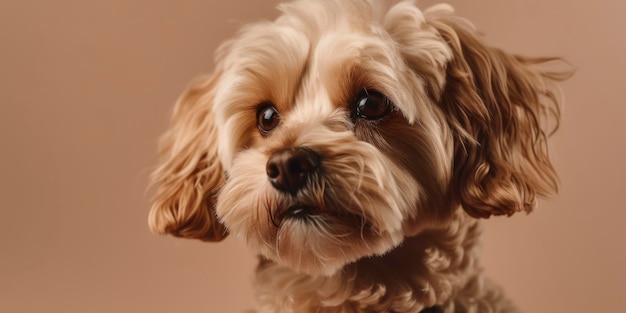 A dog with a brown nose and black eyes