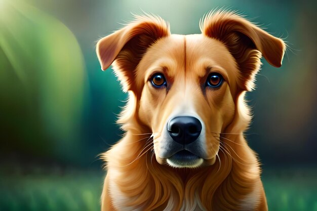 A dog with a brown nose and a green background.