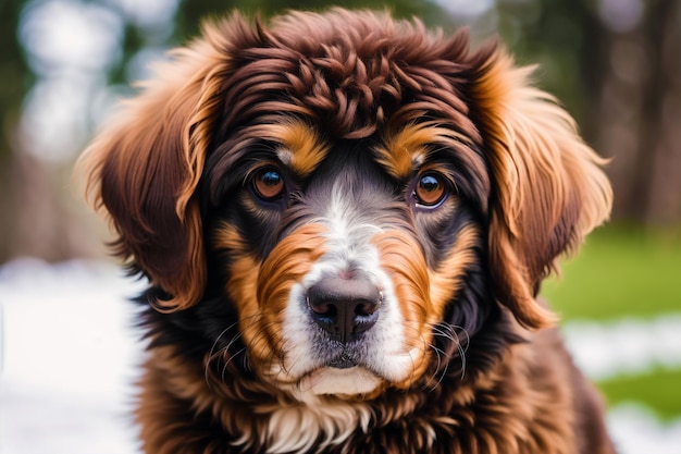 A dog with a brown and tan coat