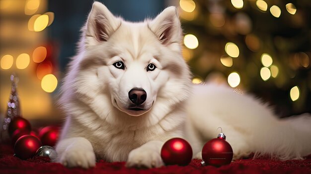 写真 クリスマスの背景の犬